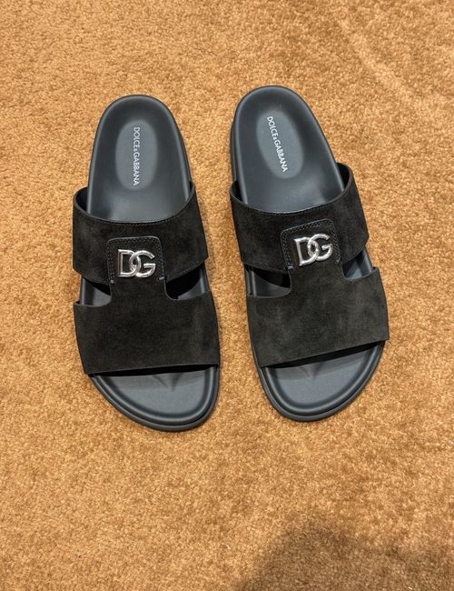 Dolce & Gabbana DG Logo Slides Leather Upper Genuine Outsole