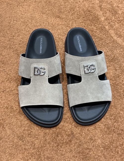 Dolce & Gabbana DG Logo Slides Leather Upper Genuine Outsole