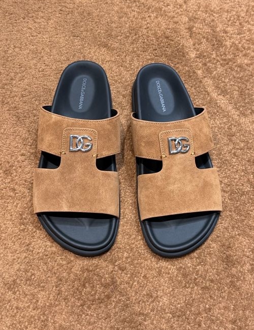 Dolce & Gabbana DG Logo Slides Leather Upper Genuine Outsole