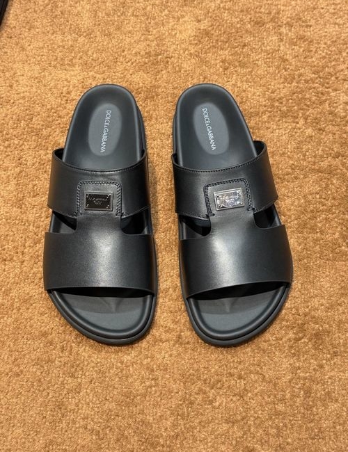 Dolce & Gabbana DG Logo Slides Leather Upper Genuine Outsole