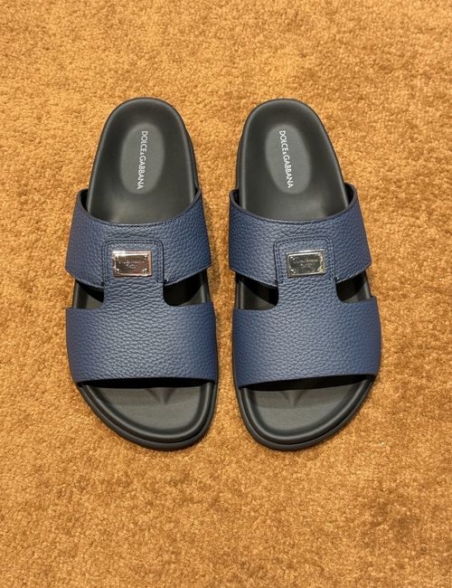 Dolce & Gabbana DG Logo Slides Leather Upper Genuine Outsole