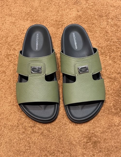 Dolce & Gabbana DG Logo Slides Leather Upper Genuine Outsole