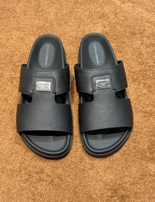 Dolce & Gabbana DG Logo Slides Leather Upper Genuine Outsole