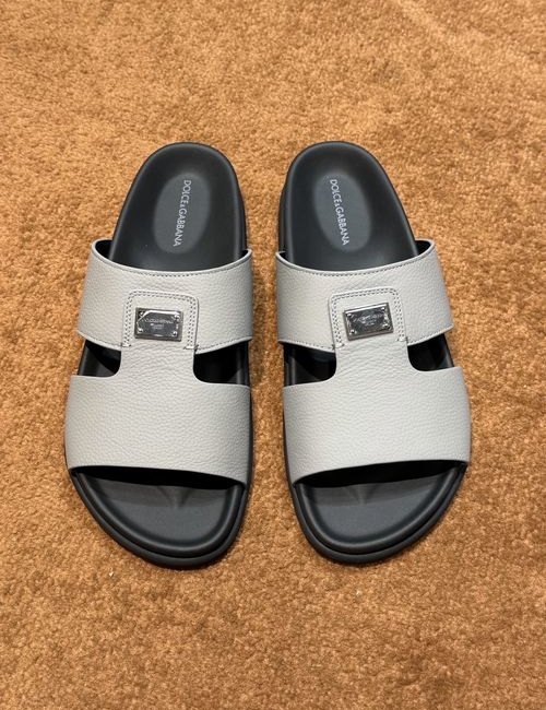 Dolce & Gabbana DG Logo Slides Leather Upper Genuine Outsole