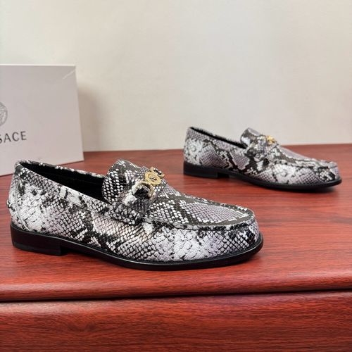 Versace Crocodile Embossed Slip-on Leather Loafers