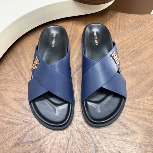 Burberry Crossover Strap Slides Cowhide With TB Logo
