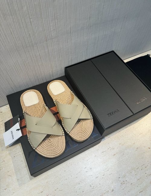 Zegna Antigua Straw Slippers Leather Outsole Braided Sole