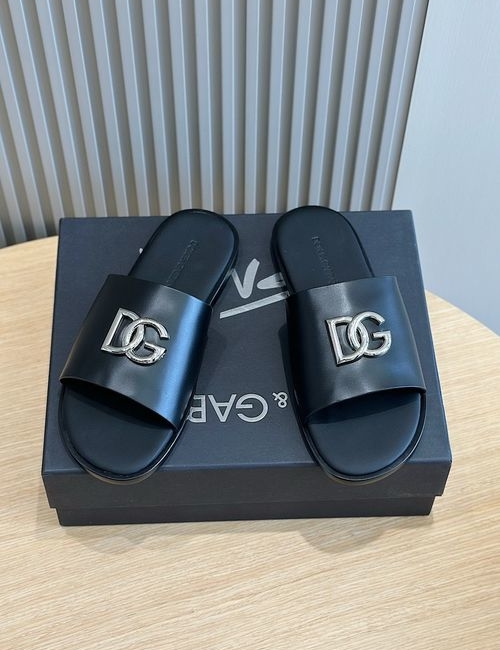 Dolce & Gabbana DG Logo Slides Leather Upper Leather Outsole