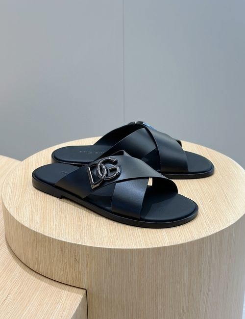 Dolce & Gabbana DG Calfskin Slides With Logo Emblem