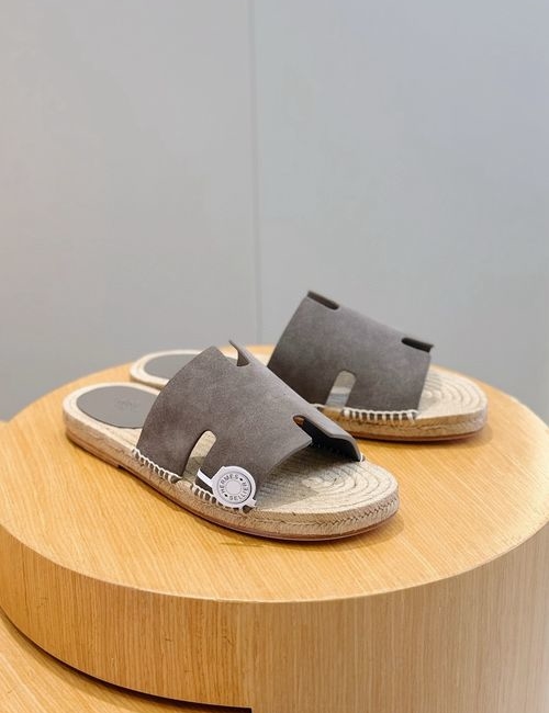 Hermes Antigua Raffia Slip-On Sandals