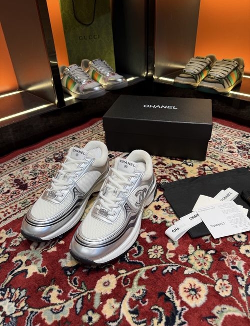 Chanel Color-block Embossed Logo Sneakers