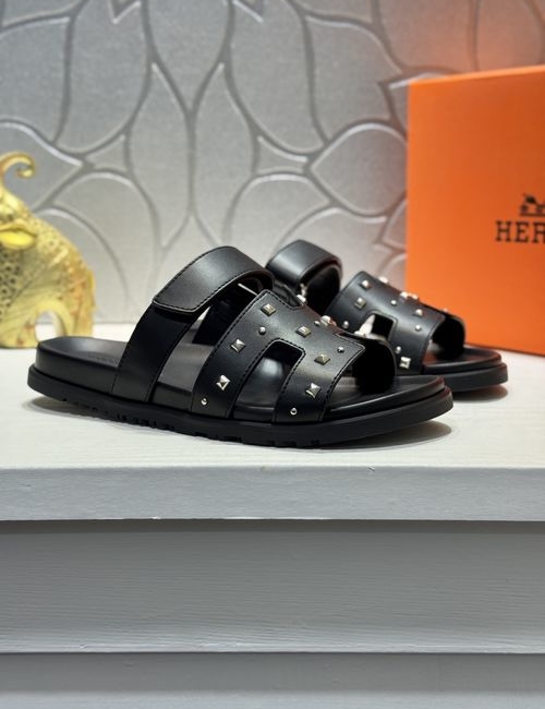 Hermes Genuine Leather Casual Sandals With Adjustable Straps