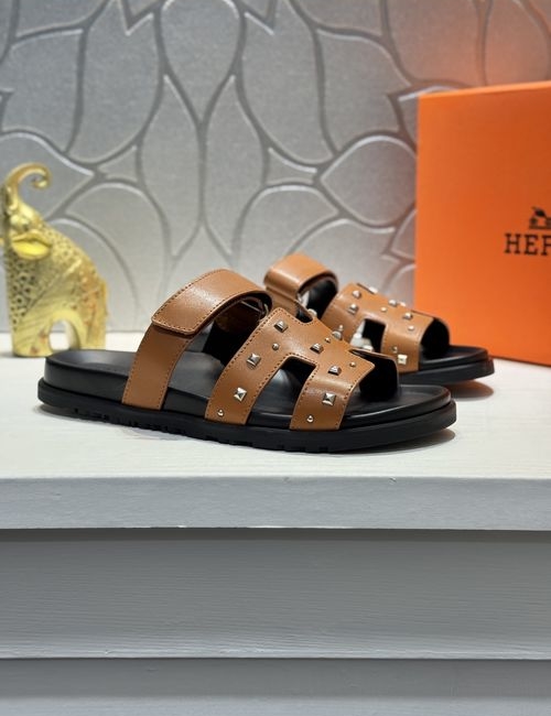 Hermes Genuine Leather Casual Sandals With Adjustable Straps