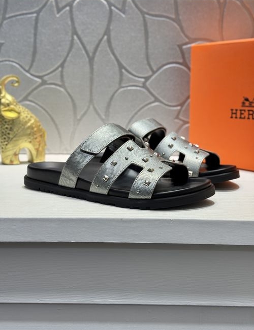 Hermes Genuine Leather Casual Sandals With Adjustable Straps