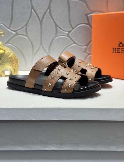 Hermes Genuine Leather Casual Sandals With Adjustable Straps