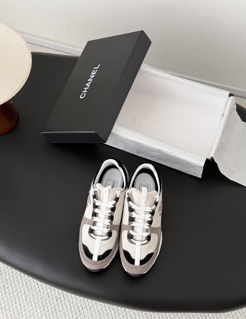 Chanel Versatile White Sneakers, Color Block Design, Side Embossed Logo, Original Material Upper