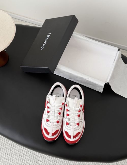 Chanel Versatile White Sneakers, Color Block Design, Side Embossed Logo, Original Material Upper