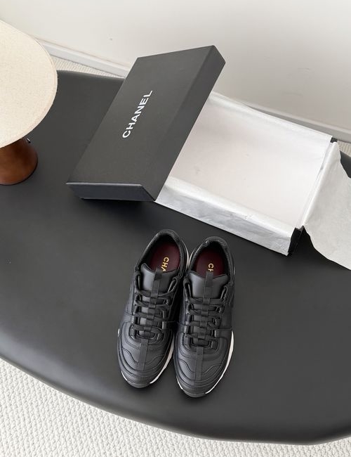 Chanel Versatile White Sneakers, Color Block Design, Side Embossed Logo, Original Material Upper