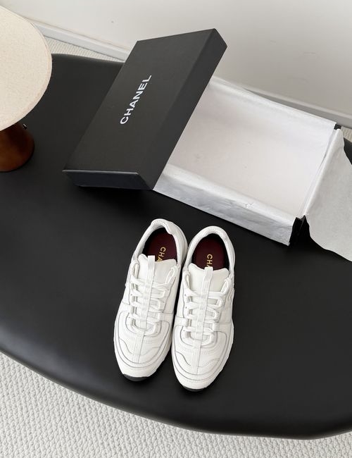 Chanel Versatile White Sneakers, Color Block Design, Side Embossed Logo, Original Material Upper