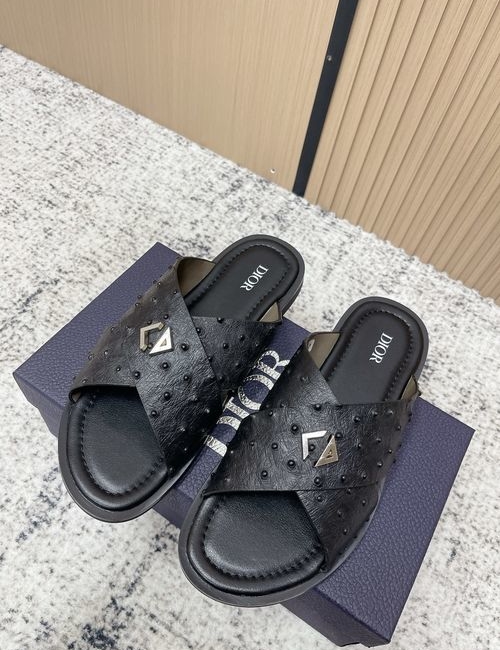 Christian Dior CD Embroidered CD Logo Leather Slides
