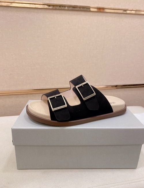 Brunello Cucinelli BC Suede Leather Adjustable Slide Sandals