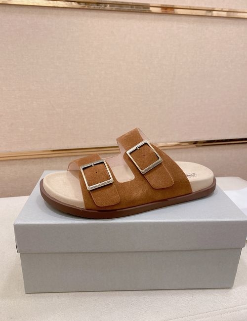 Brunello Cucinelli BC Suede Leather Adjustable Slide Sandals