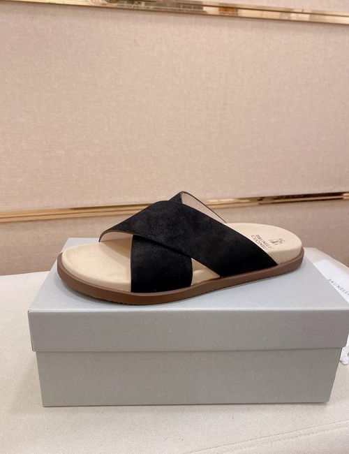 Brunello Cucinelli BC Suede Leather Adjustable Slide Sandals