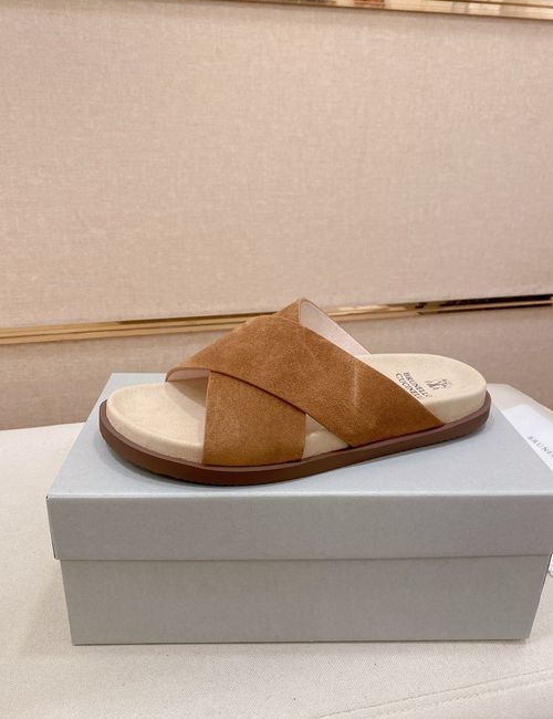 Brunello Cucinelli BC Suede Leather Adjustable Slide Sandals