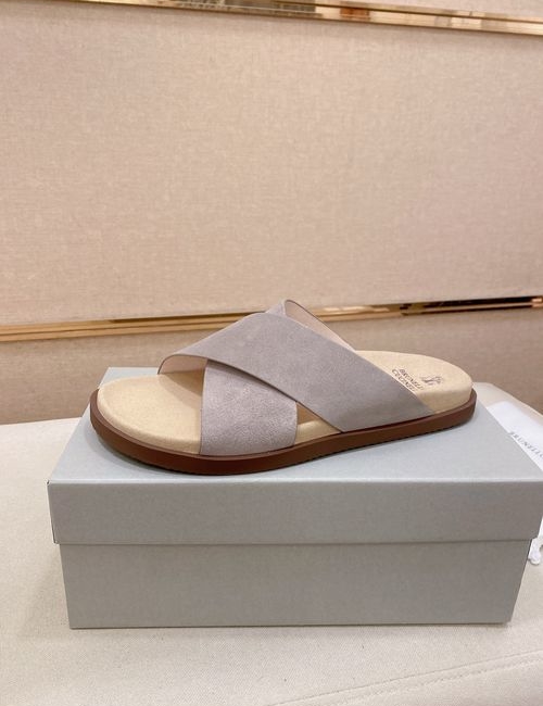 Brunello Cucinelli BC Suede Leather Adjustable Slide Sandals