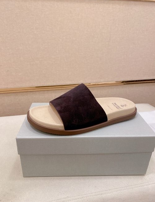 Brunello Cucinelli BC Suede Leather Adjustable Slide Sandals