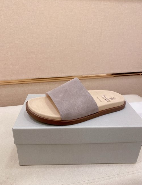 Brunello Cucinelli BC Suede Leather Adjustable Slide Sandals