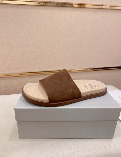 Brunello Cucinelli BC Suede Leather Adjustable Slide Sandals