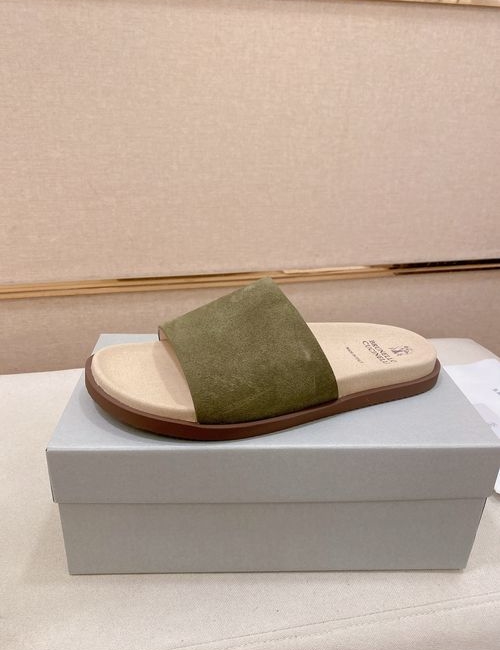 Brunello Cucinelli BC Suede Leather Adjustable Slide Sandals