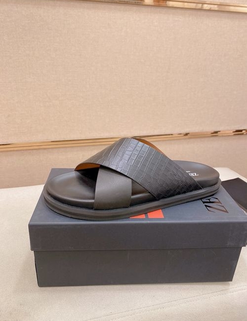 Zegna Crocodile Embossed Leather Slippers