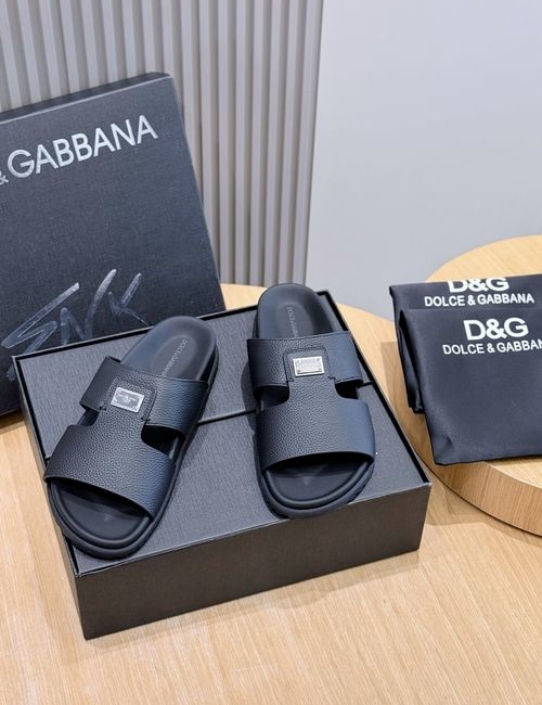 Dolce & Gabbana DG Calfskin Logo Slippers