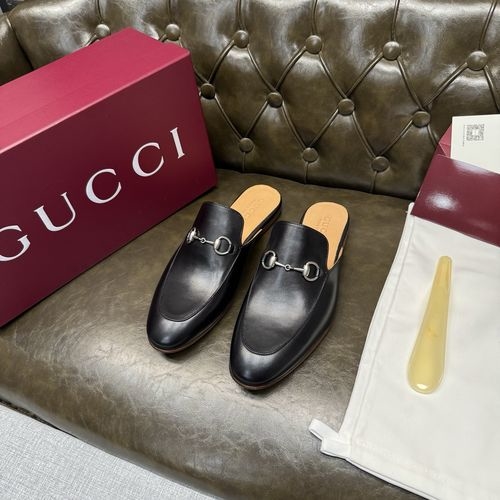Gucci Calfskin Mules Silver Buckle Apricot Lining