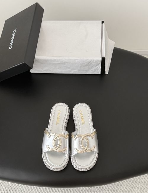 Chanel Woven Slides With Calfskin Upper And Sheepskin Lining