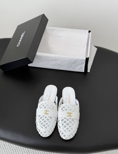 Chanel Woven Slippers Cowhide Upper Sheepskin Lining