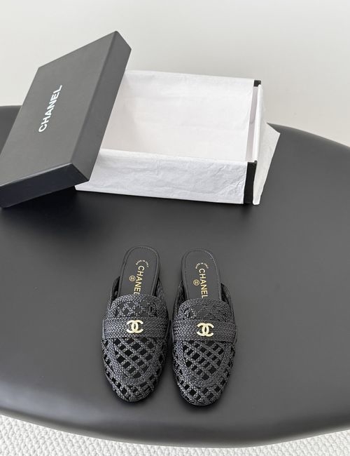 Chanel Woven Slippers Cowhide Upper Sheepskin Lining