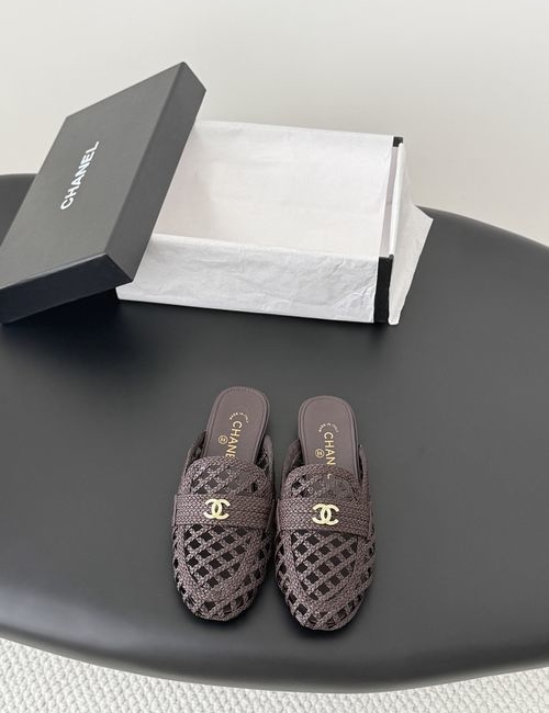 Chanel Woven Slippers Cowhide Upper Sheepskin Lining