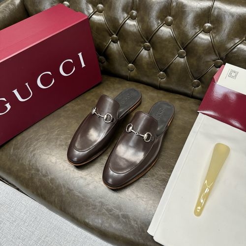 Gucci Brown Calfskin Mule Silver Buckle Black Lining
