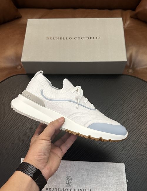 Brunello Cucinelli BC Cotton Knit Sneakers With Leather Trim
