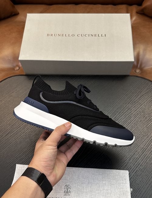 Brunello Cucinelli BC Cotton Knit Sneakers With Leather Trim