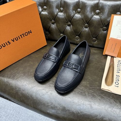 Louis Vuitton LV Dark Blue Litchi Leather Shoes