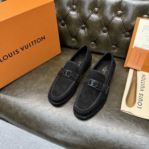 Louis Vuitton LV Black Matte Litchi Grain Shoes