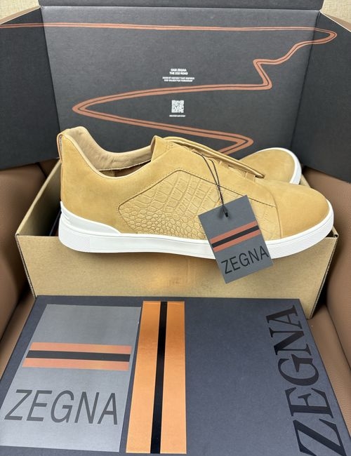 Zegna Crocodile Print Deerskin Casual Shoes