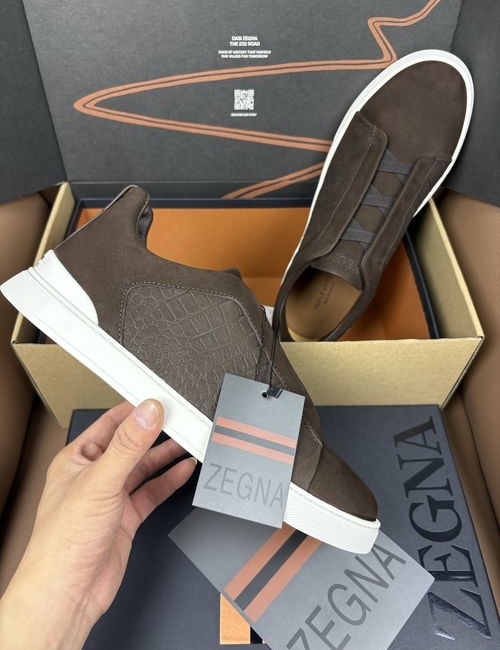 Zegna Crocodile Print Deerskin Casual Shoes