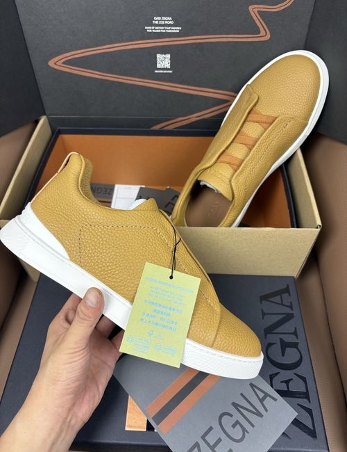 Zegna Litchi Grain Yellow Slip-On Casual Shoes