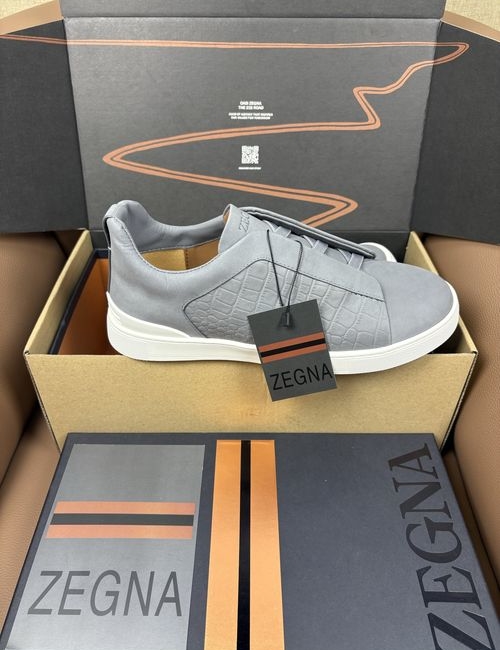 Zegna Crocodile Print Deerskin Casual Shoes