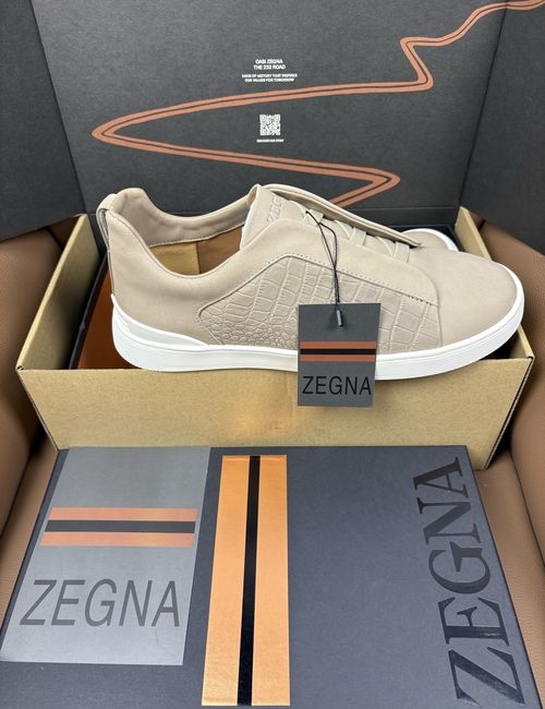Zegna Crocodile Print Deerskin Casual Shoes